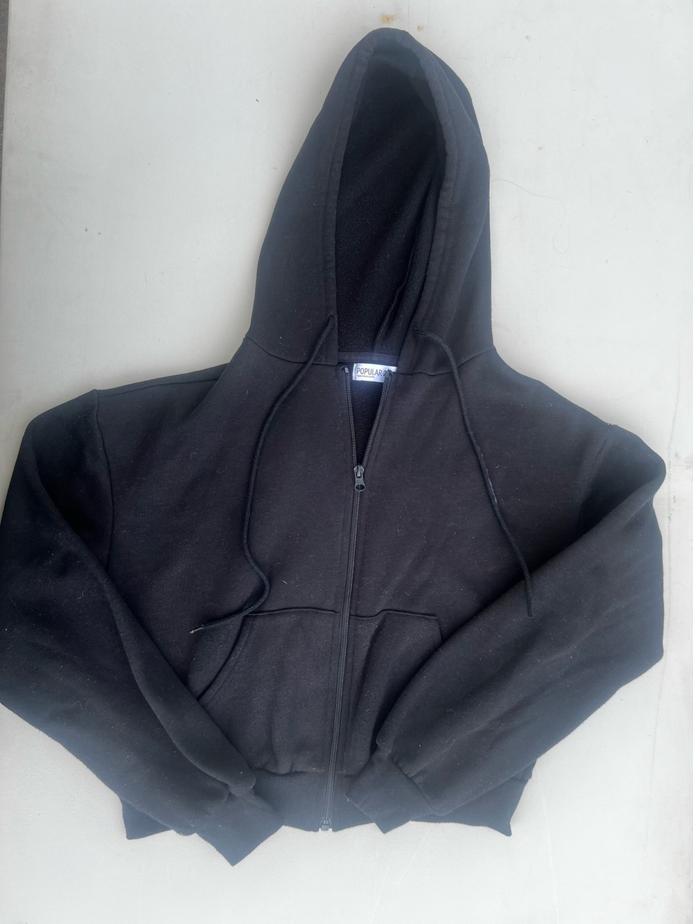 Popular Basics Black Cropped Zip Hoodie